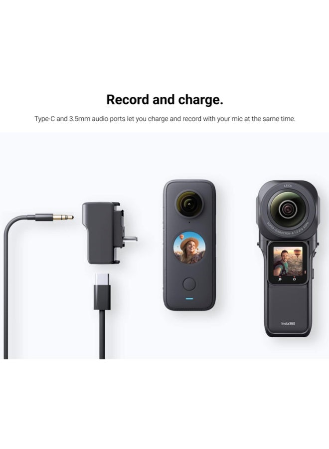 محول الميكروفون لـ Insta360 One X2/RS 1 بوصة 360 إصدار كاميرا (عمودي) مدخل للميكروفونات الخارجية من النوع C وموانئ الصوت 3.5 ملم متوافقة مع Insta360 ONE X2 إكسسوارات - Image 2