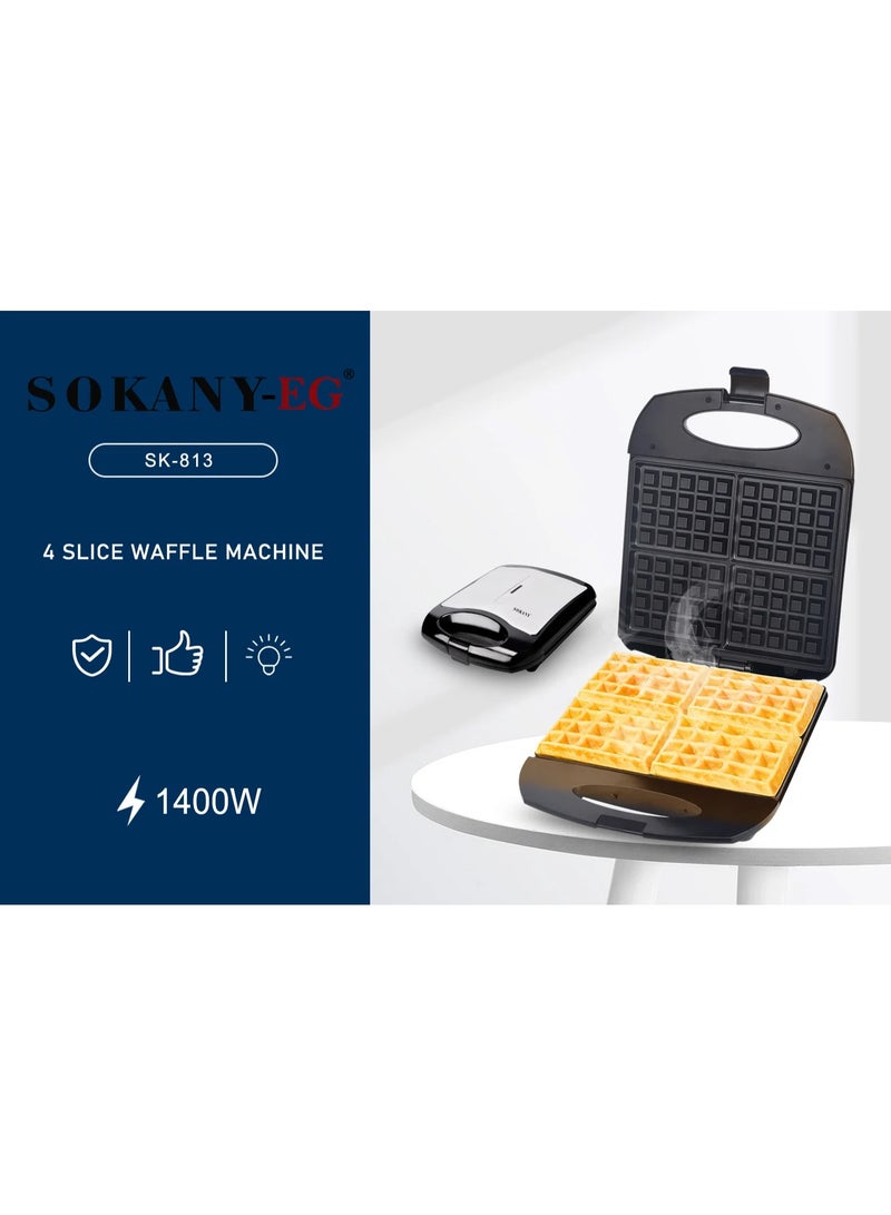 SOKANY SK-813 4 Slice Waffle Maker 1400W Non-Stick Electric Waffle Machine with Rapid Heating, Indicator Lights, Easy-Clean Plates, Perfect for Crispy Homemade Breakfast, Snacks, Desserts, and Family Cooking - Image 2
