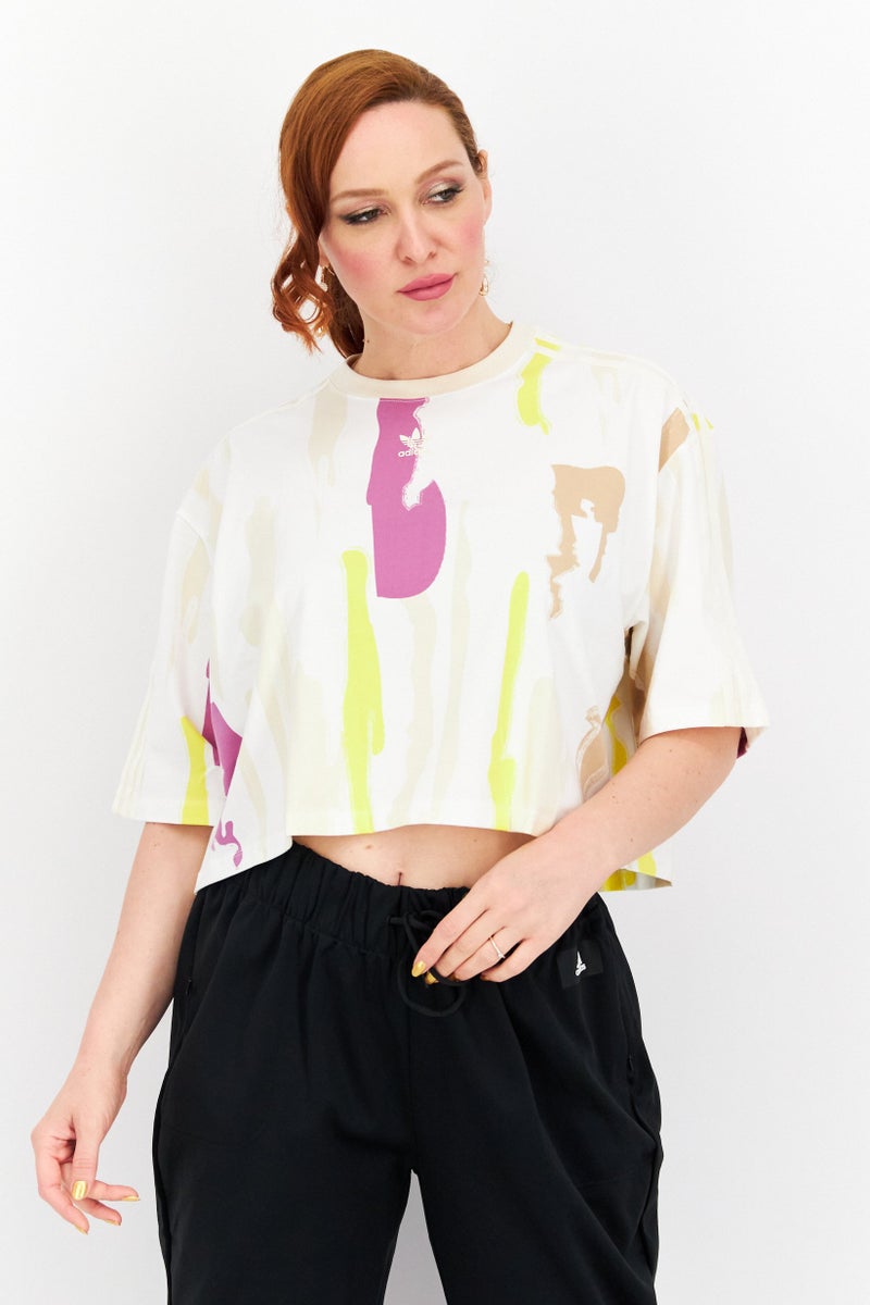 adidas Originals Women Sportswear Fit Short Sleeves Training Cropped Top, Multicolor  - Image 1