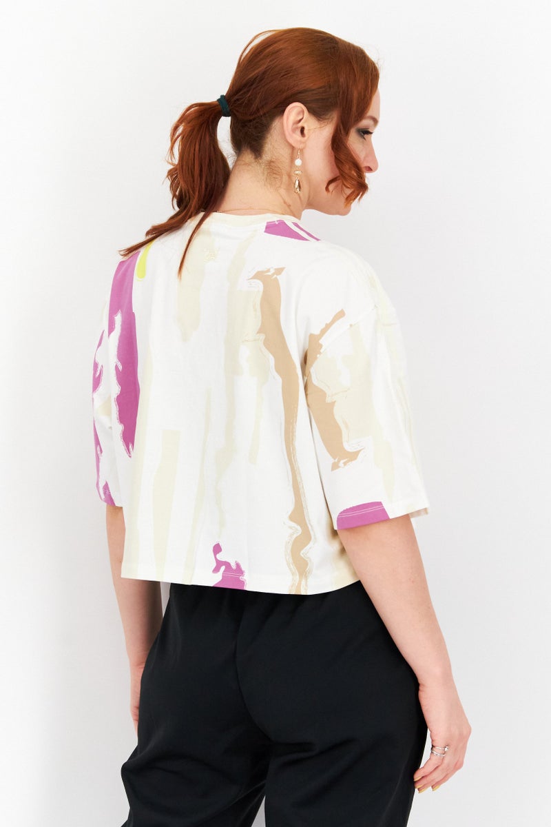 adidas Originals Women Sportswear Fit Short Sleeves Training Cropped Top, Multicolor  - Image 2