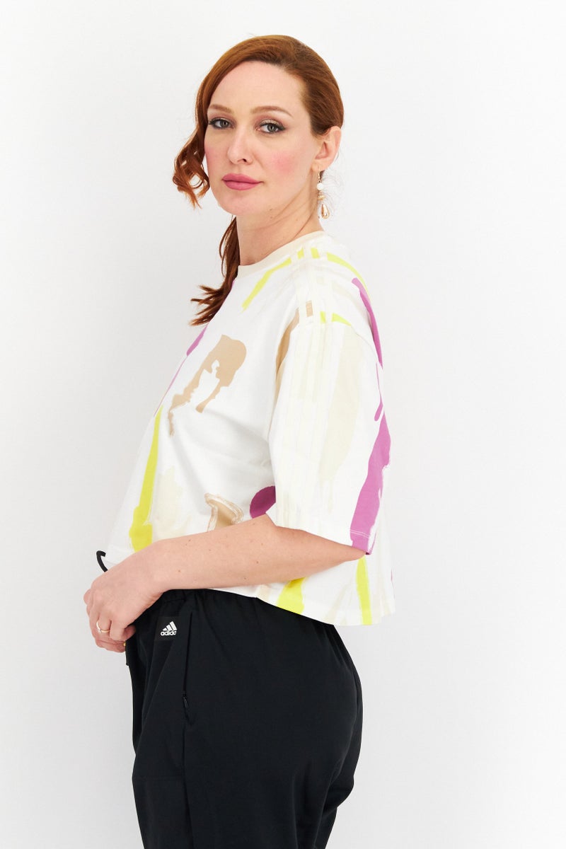 adidas Originals Women Sportswear Fit Short Sleeves Training Cropped Top, Multicolor  - Image 3