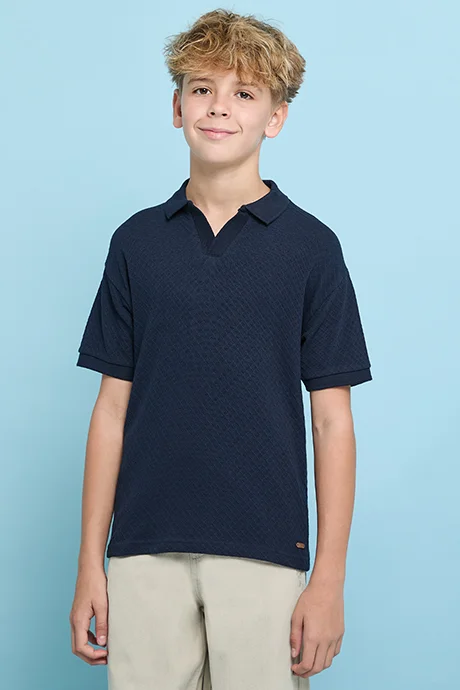 أر أند بي Textured Polo T-Shirt with Short Sleeves