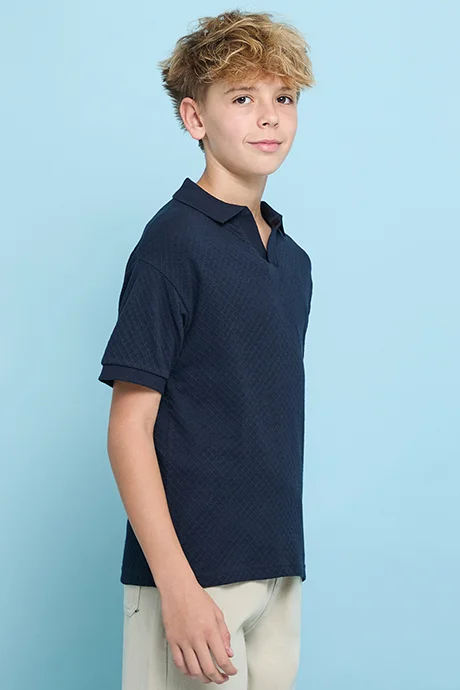 أر أند بي Textured Polo T-Shirt with Short Sleeves