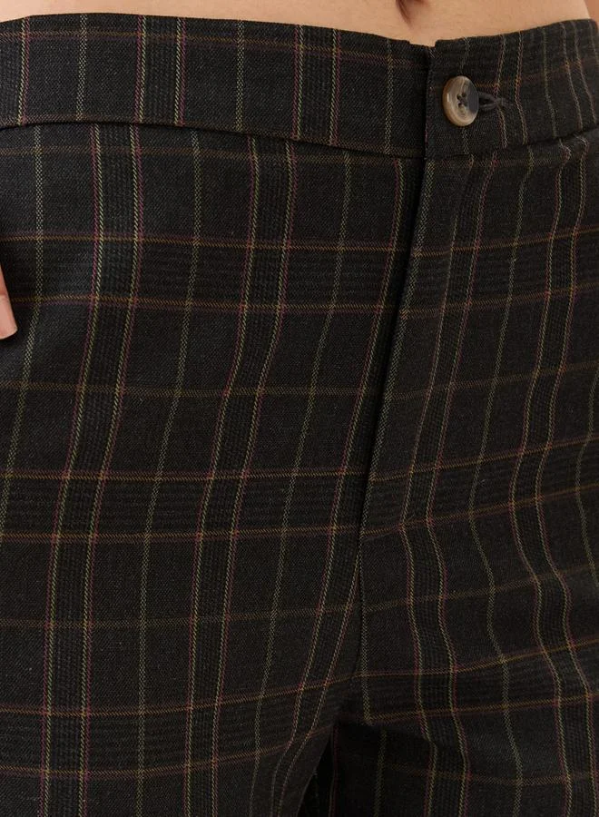 globus Black Plaid Checks Straight Fit Trousers