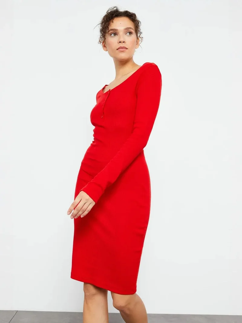 تومي لايف TOMMY Bodycon Midi Dress with Crew Neck