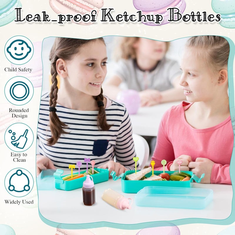 Hoolerry 50 Pcs Kids Bento Box Accessories Including Food Picks Mini Condiment Bottles Ketchup Squeeze Bottles, Mini Soy Sauce Container for Kid School Bento Camping Office (Macaron Candy) - Image 3