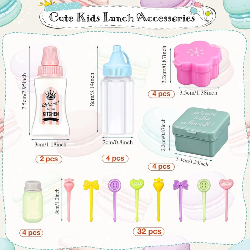 Hoolerry 50 Pcs Kids Bento Box Accessories Including Food Picks Mini Condiment Bottles Ketchup Squeeze Bottles, Mini Soy Sauce Container for Kid School Bento Camping Office (Macaron Candy) - Image 2