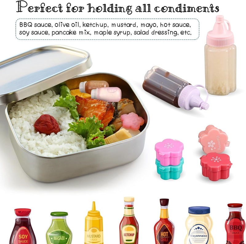 Hoolerry 50 Pcs Kids Bento Box Accessories Including Food Picks Mini Condiment Bottles Ketchup Squeeze Bottles, Mini Soy Sauce Container for Kid School Bento Camping Office (Macaron Candy) - Image 4