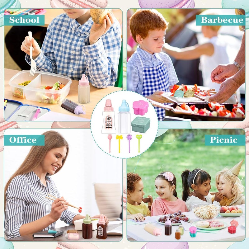 Hoolerry 50 Pcs Kids Bento Box Accessories Including Food Picks Mini Condiment Bottles Ketchup Squeeze Bottles, Mini Soy Sauce Container for Kid School Bento Camping Office (Macaron Candy) - Image 5