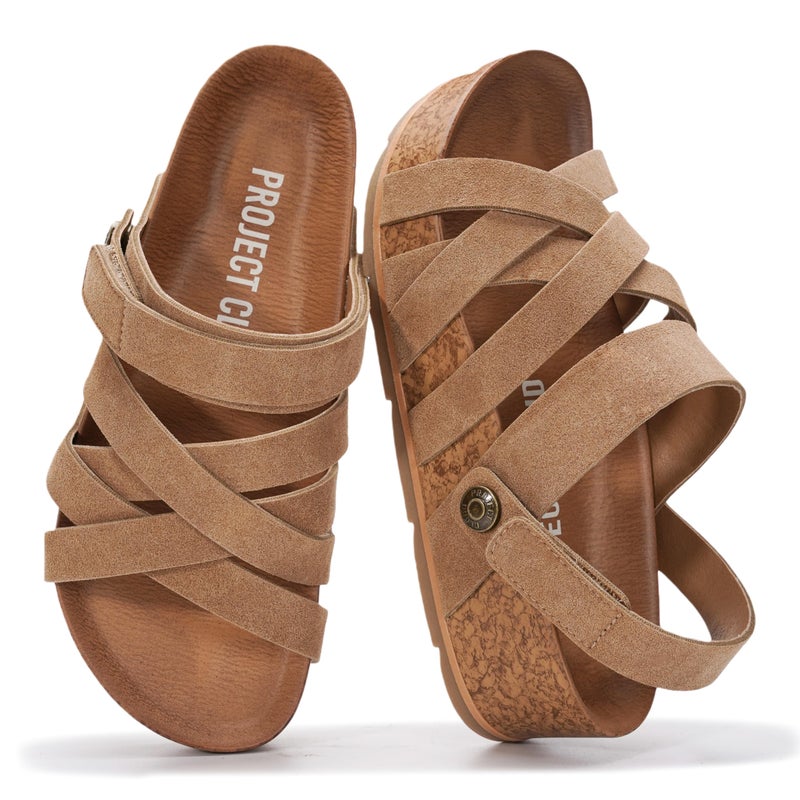 Project Cloud 100% Genuine Leather Platform Sandals Women â€“ Strappy Wedges with Comfortable Plush Insole â€“ Lightweight & Non Slip Wedge Sandals for Women 2026 (Pacifica,SANSUE,7) - Image 1
