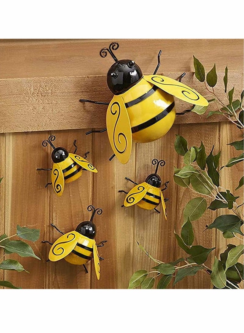 Excefore Metal Bumble Bee Decorations Garden Wall Art Bee 3D Sculpture Ornament for Garden Ornaments Outdoor Lawn/Bar/Bedroom/Living Room/Coffee/Shop/Yard Ornaments DIY Accessories (4 PCS) - Image 1
