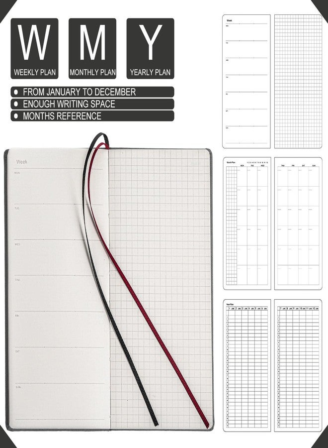 Fuyoooo 1 Pcs Weekly Plan Portable Planner Undated Year Month Week Mini Slim Notebook Journal Schedule for Traveler Student Office (Gray) - Image 5