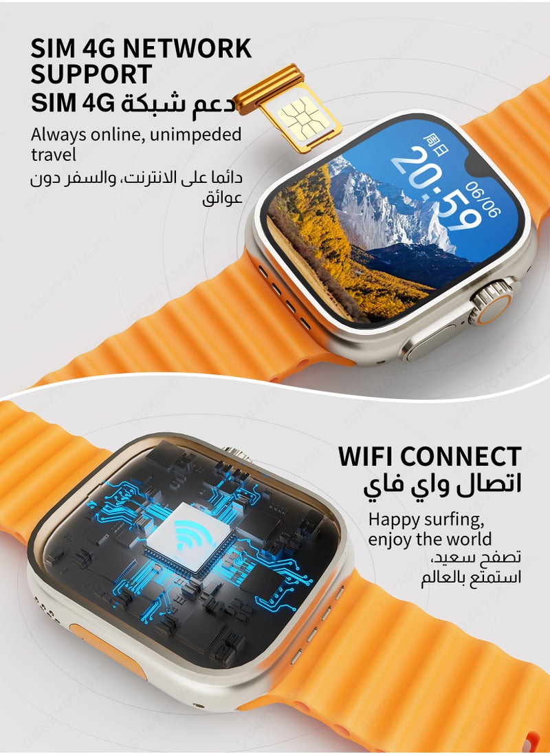 DuneVoyager - 4G SIM Android Smart Watch with 2.2-inch Display, 4GB RAM, 64GB ROM, IP68 Waterproof, 4 Straps, Built-in WiFi, GPS, Bluetooth, and Fitness Tracker – Supports Google Store for App Downloads - Image 1