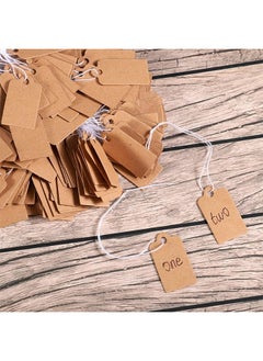 HY 200 Pcs Mini Kraft Price Tags, Marking Tags Kraft Price Tags Writable Blank Price Labels Display Tags with Elastic Hanging String, 1.02 x 0.55 Inch(Brown)  - Image 3