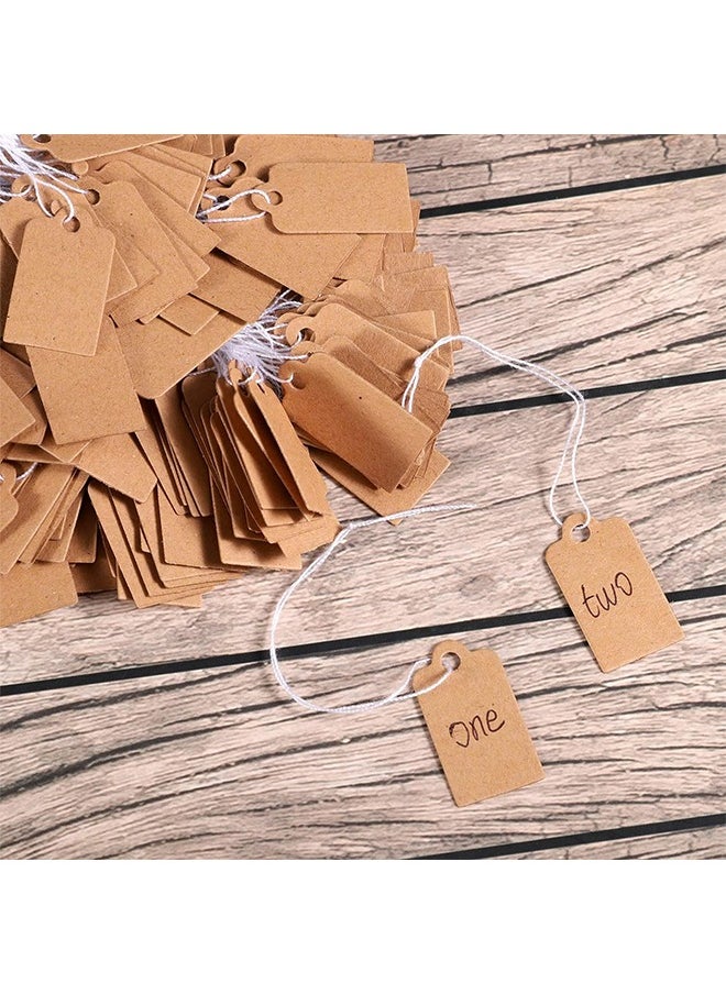 HY - 200 Pcs Mini Kraft Price Tags, Marking Tags Kraft Price Tags Writable Blank Price Labels Display Tags with Elastic Hanging String, 1.02 x 0.55 Inch(Brown) - Image 1