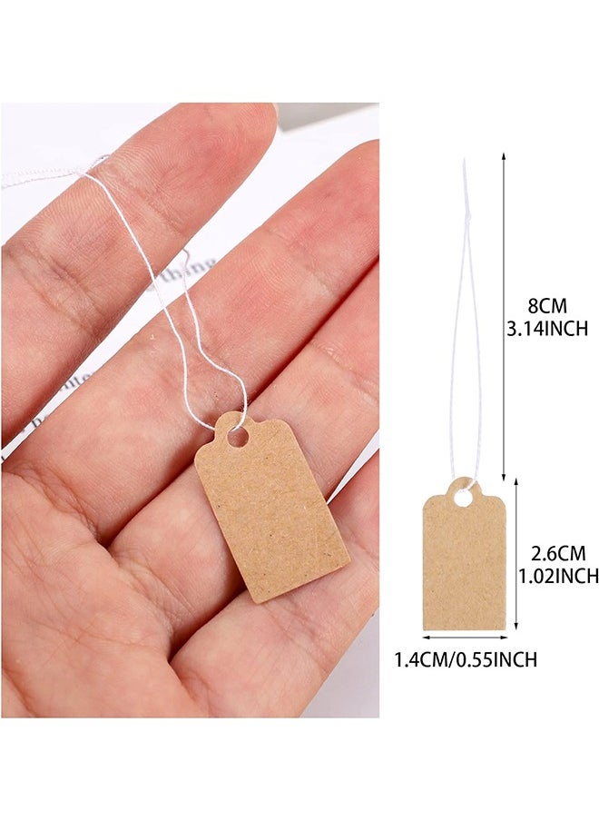HY - 200 Pcs Mini Kraft Price Tags, Marking Tags Kraft Price Tags Writable Blank Price Labels Display Tags with Elastic Hanging String, 1.02 x 0.55 Inch(Brown) - Image 1