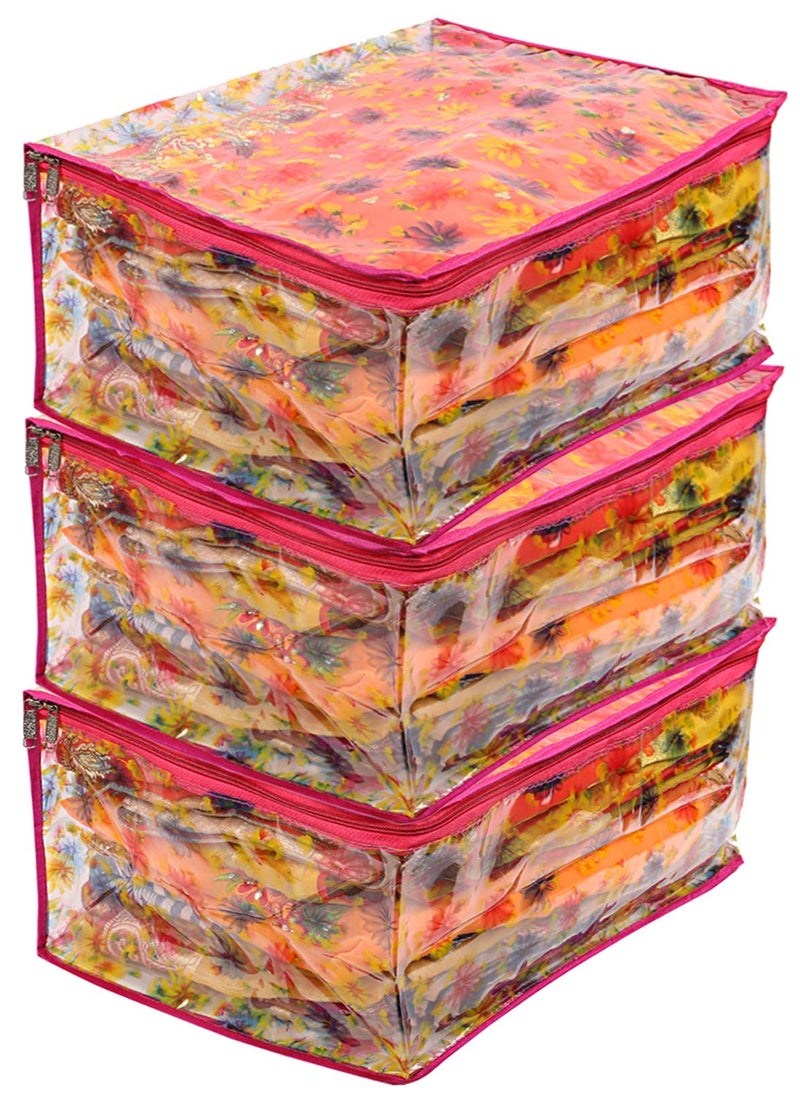 Kuber Industries Transparent 3 Pieces Saree Cover (Pink) -CTKTC5930 - Image 1