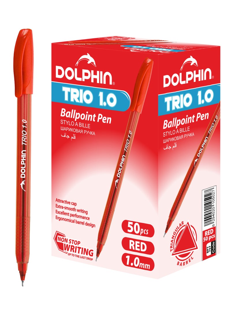 Dolphin Trio Ball Pen – 1.0mm Tip, Smooth Writing, Pack of 50 – Red