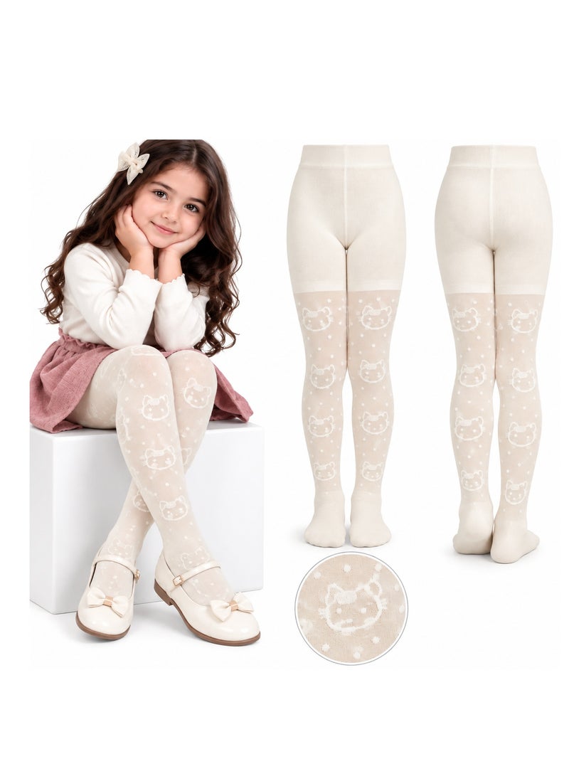 Girls' tights with a cat print, long socks for girls