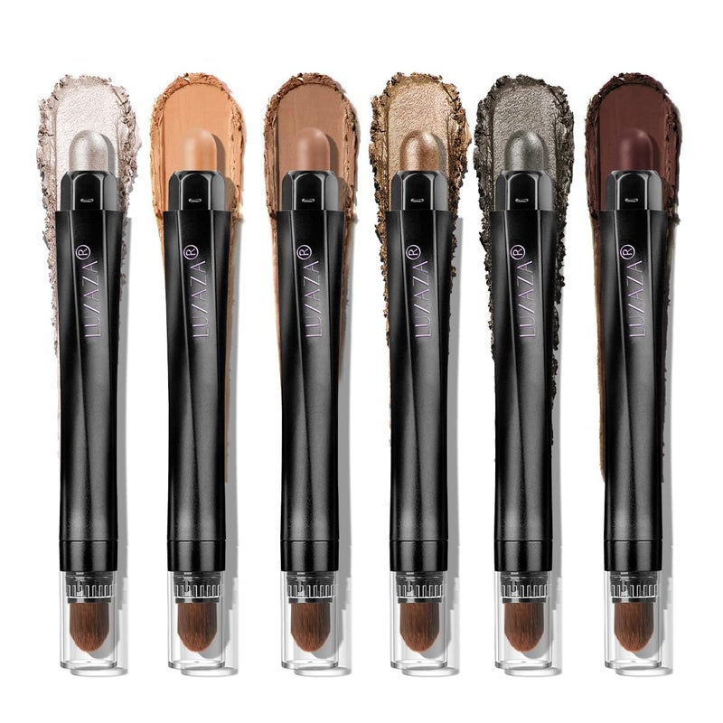 LUXAZA PRO Neutral Brown Eyeshadow Stick Makeup 6PCS Set, Metallic Shimmer Matte Cream Eye Shadow Eyeliner Brightener Pencil Crayon - BROWN LATTE - Image 1