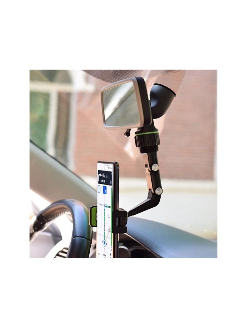 حامل هاتف محمول للسيارة بمرآة الرؤية الخلفية قابل للتعديل بزاوية 360 درجة وذراع طويل للرقبة بدون استخدام اليدين باللون الأسود/الأخضر - Image 3