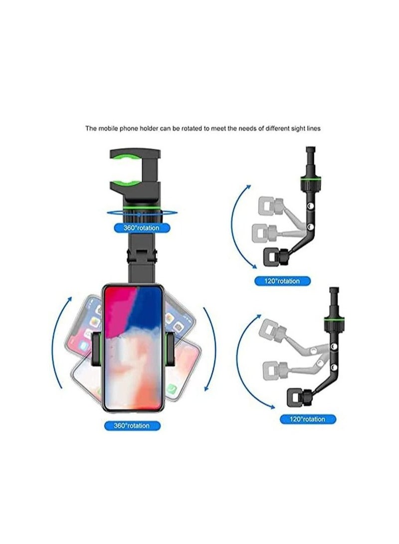 حامل هاتف محمول للسيارة بمرآة الرؤية الخلفية قابل للتعديل بزاوية 360 درجة وذراع طويل للرقبة بدون استخدام اليدين باللون الأسود/الأخضر - Image 4
