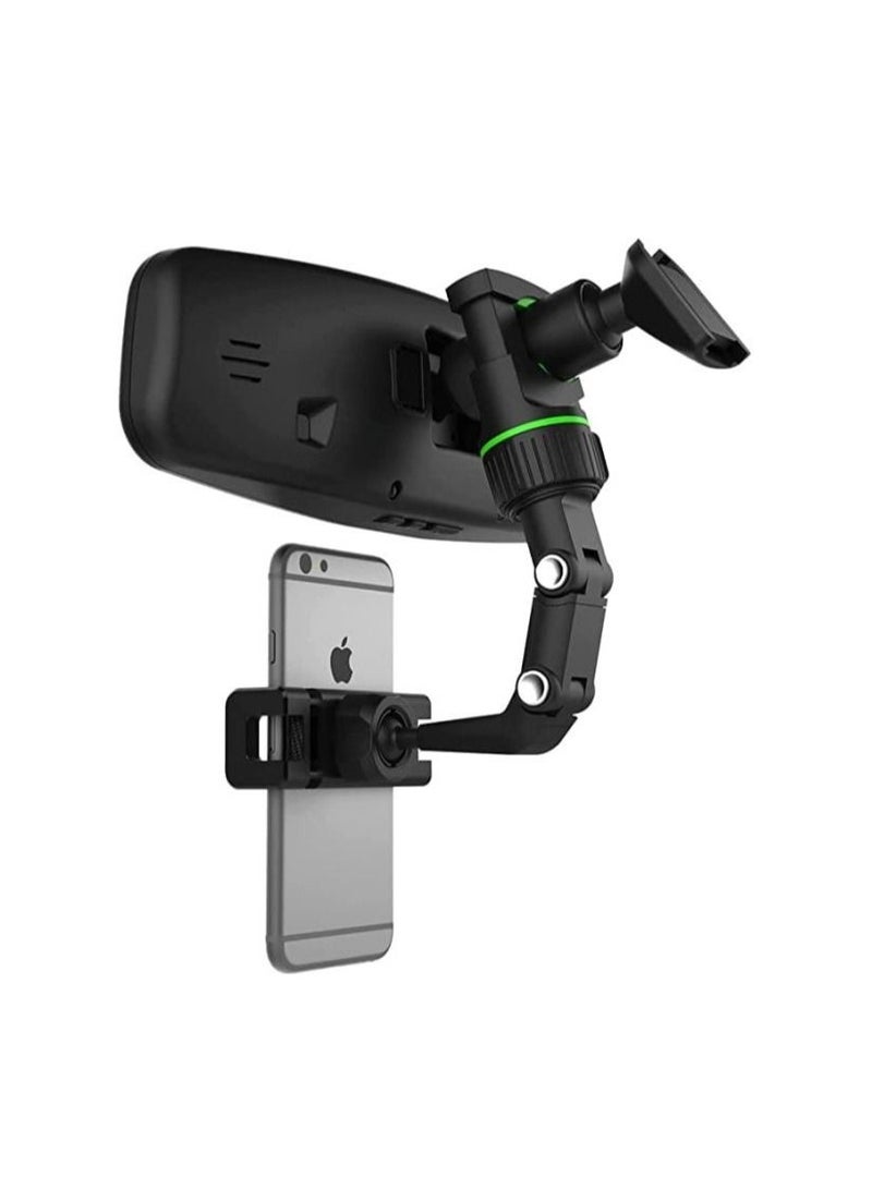 حامل هاتف محمول للسيارة بمرآة الرؤية الخلفية قابل للتعديل بزاوية 360 درجة وذراع طويل للرقبة بدون استخدام اليدين باللون الأسود/الأخضر - Image 2
