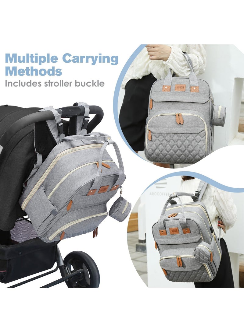 Diaper Bag Backpack, Large Diaper Bag with Changing Station, Baby Bag, Lightweight Waterproof Unisex Diaper Bag with Insulated Pockets and USB Charging Port, Grey  - Image 3