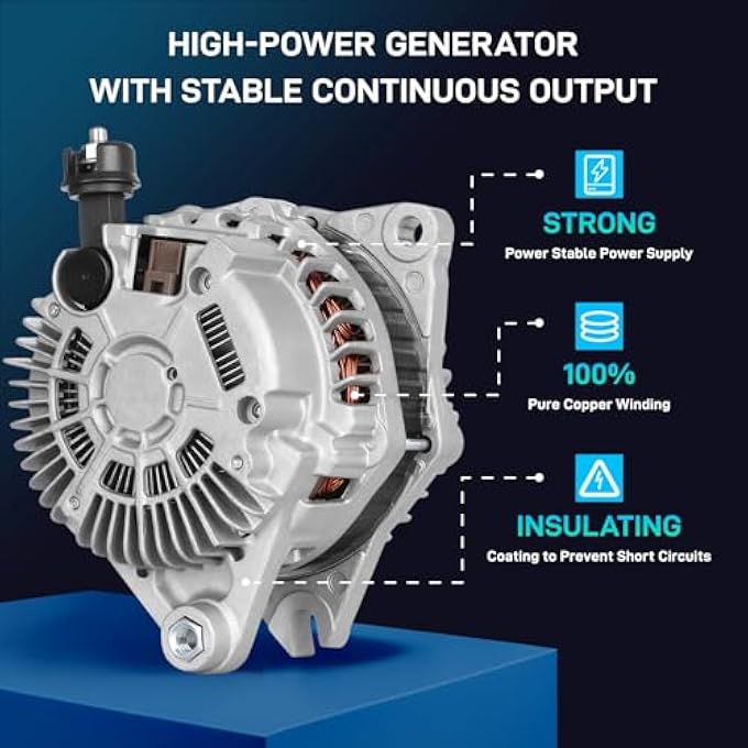 BDELI Alternator Compatible for Ford 07-14 Edge, 10-12 Fusion, 08-12 Taurus, for Lincoln 2010 MKS, 07-10 MKX, 07-12 MKZ, for Mercury 08-09 Sable, 3.5L 3.7L, 12V 150A 11273N PG11273 7T4T-10300-AD - Image 3