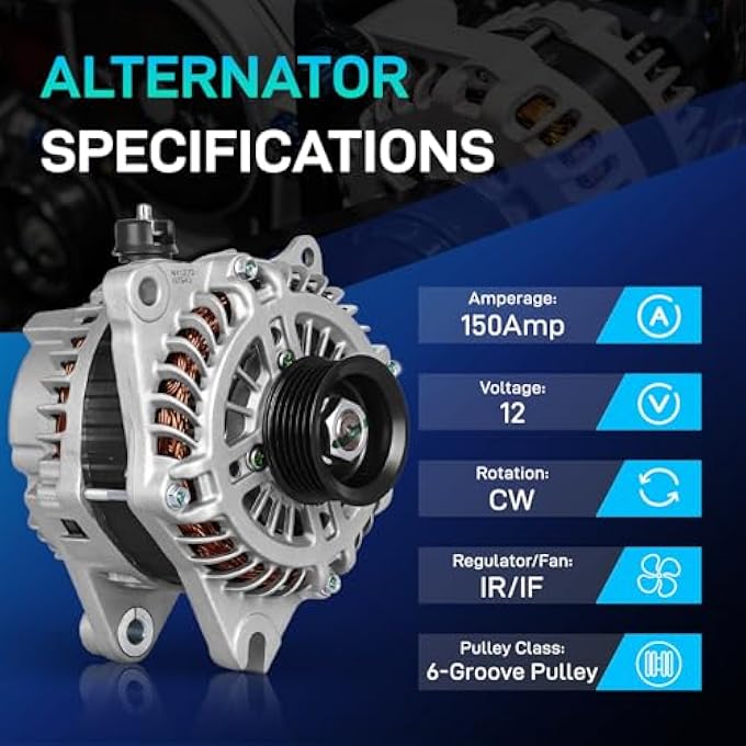 BDELI Alternator Compatible for Ford 07-14 Edge, 10-12 Fusion, 08-12 Taurus, for Lincoln 2010 MKS, 07-10 MKX, 07-12 MKZ, for Mercury 08-09 Sable, 3.5L 3.7L, 12V 150A 11273N PG11273 7T4T-10300-AD - Image 2