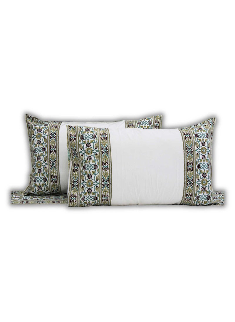 MARHABA CURTAIN 100% Cotton Jaipuri Handblock Print Double Bed Sheet with 2 Pillow Covers Premium Quality, Soft, Breathable (WHITELILLY BORDER 01)  - Image 4