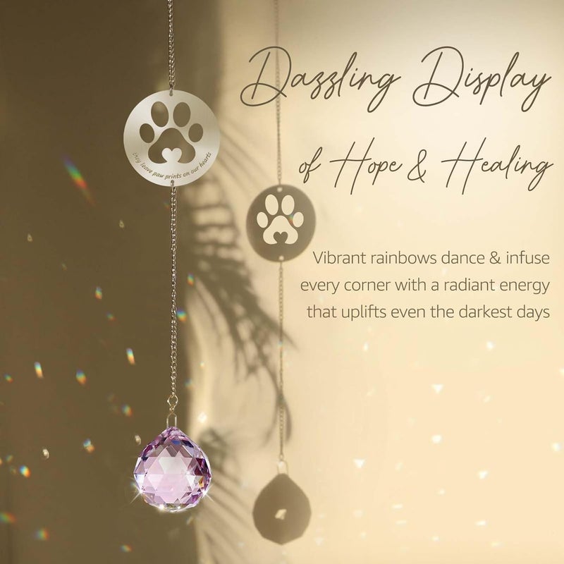 Mooncraftlogy Dog Memorial Gifts for Loss of Dog, Unique Pet Sympathy Gift Idea, Pink Crystal Ball Window Suncatcher for Remembrance, Rainbow Paw Print Hanging Cat Passing Away Bereavement Present - Image 4