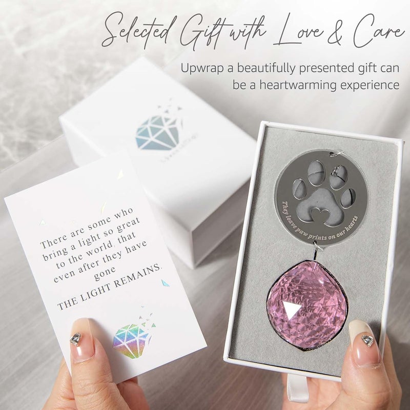Mooncraftlogy Dog Memorial Gifts for Loss of Dog, Unique Pet Sympathy Gift Idea, Pink Crystal Ball Window Suncatcher for Remembrance, Rainbow Paw Print Hanging Cat Passing Away Bereavement Present - Image 3