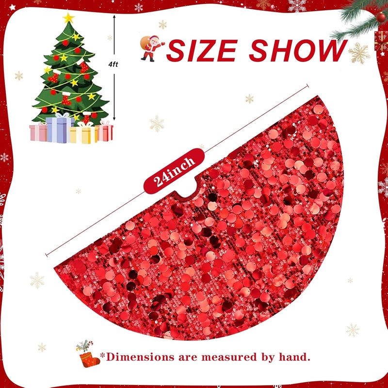 SoarDream Red Tree Skirt 24 Inches Sequin Christmas Tree Skirts Mini Sparkly Tree Skirt for Small Tabletop Xmas Trees New Year Party Decoration - Image 5