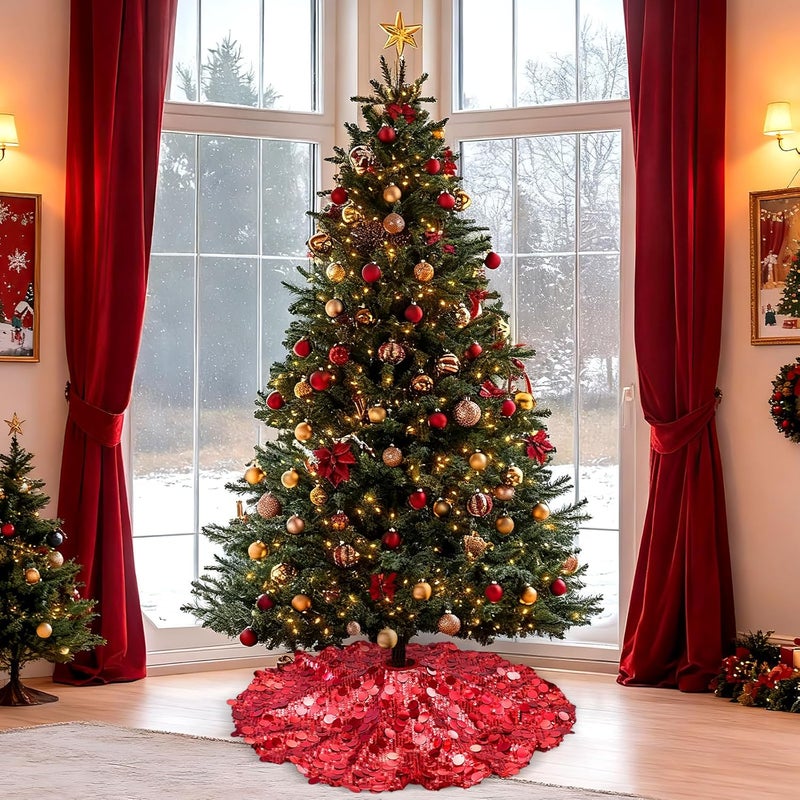 SoarDream Red Tree Skirt 24 Inches Sequin Christmas Tree Skirts Mini Sparkly Tree Skirt for Small Tabletop Xmas Trees New Year Party Decoration - Image 3