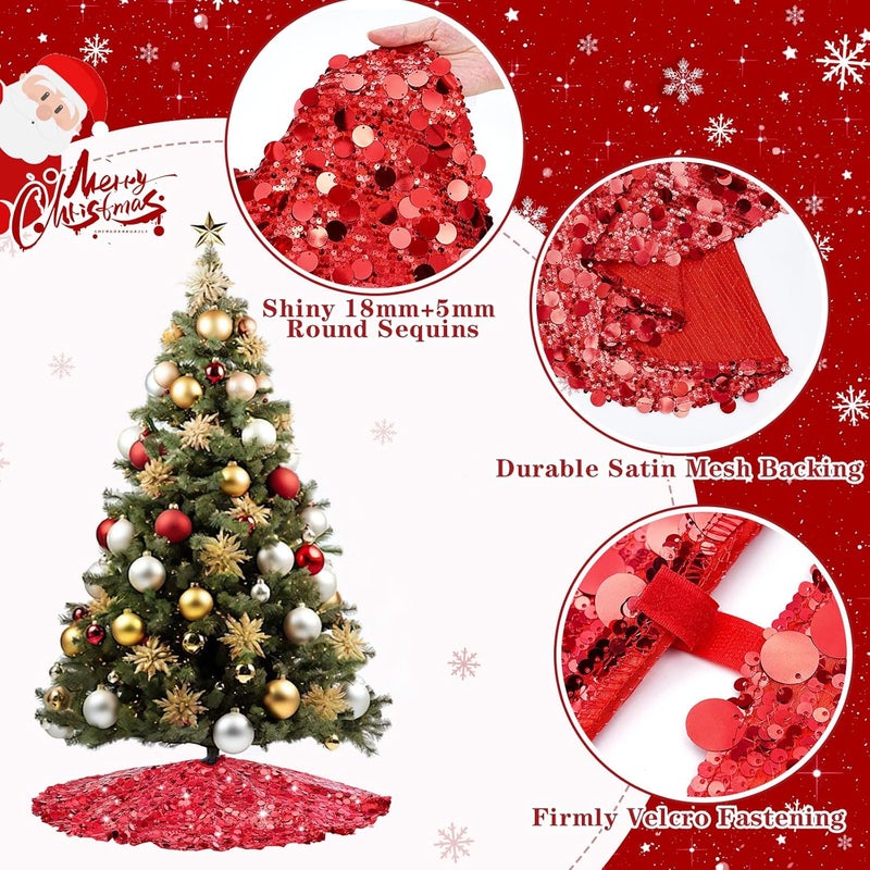 SoarDream Red Tree Skirt 24 Inches Sequin Christmas Tree Skirts Mini Sparkly Tree Skirt for Small Tabletop Xmas Trees New Year Party Decoration - Image 2