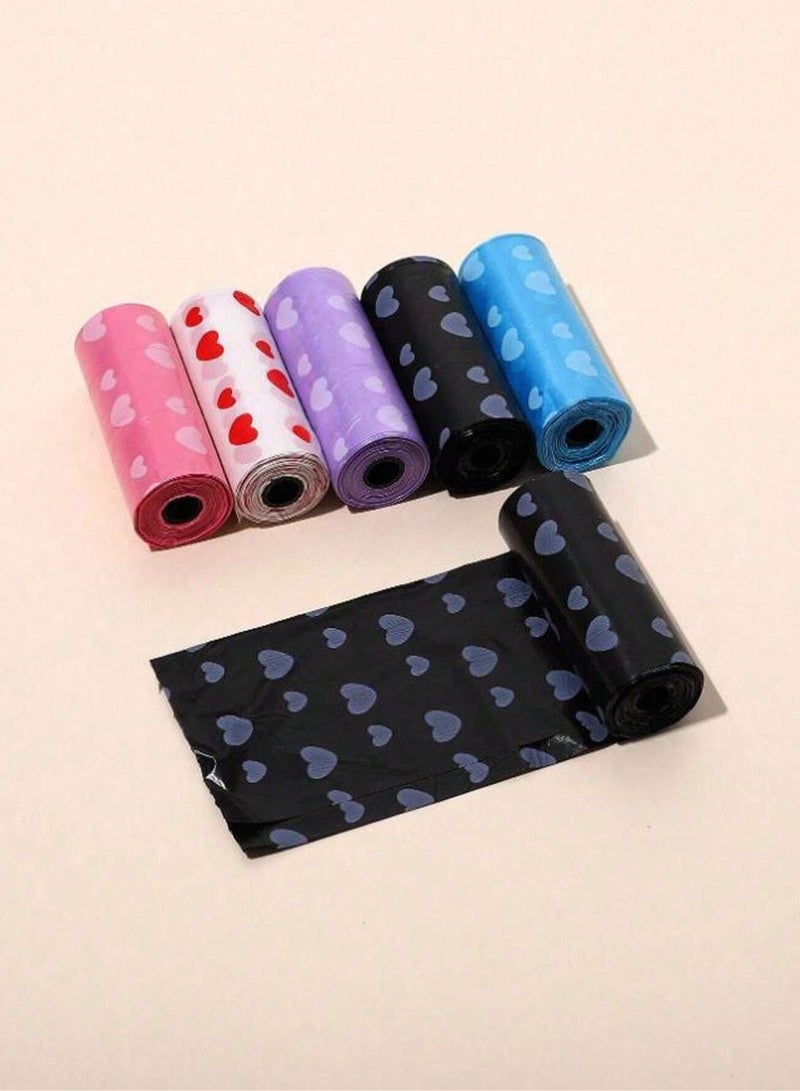 Generic 5 PCS Heart-Patterned Cat Dirt Bag Rolls - Eco-Friendly and Leak-Proof Pet Waste Bags  - Image 1