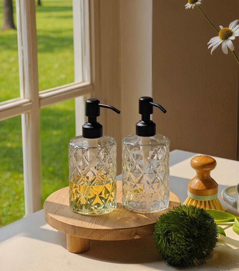 JASAI Diamond Design 12 Oz Glass Soap Dispenser with Black Pump, Small Hand soap Dispenser with Rust Proof Pump, Bathroom Soap Dispenser for Hand Soap, Soap, Lotion(Black). - Image 5