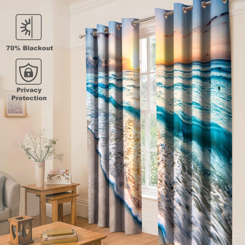 Jekeno Beach Ocean Waves Blackout Curtains Tropical Sea Sunrise Seaside Coastal Scenic Hawaiian Scenery Decor for Home Bedroom Living Room Darkening Grommet Window Drapes 2 Panel Set  52""x84"" - Image 4