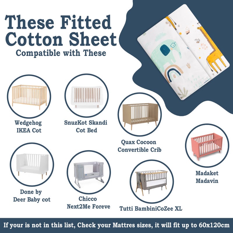 RoomMates Organic Cotton GOTS Fitted Sheets 2+1 Waterproof Protector Compatible Next to Me Crib Sheets, Snuzpod and All Bedside Cribs Up To 60x120cm Pack of 3 Piece - Image 2