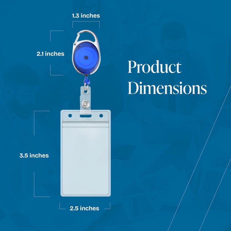Will Well ID Badge Holders with Clip and Keyring - Vertical Clear Plastic 3.7" x 2.5" Sleeves Fit Up to 3 Cards - Retractable 24" UHMWPE Fiber Pull Cords - 2-Pack, Transparent Blue Reels - Image 5