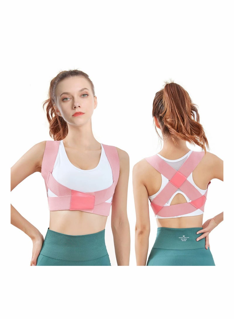 KASTWAVE Posture Corrector for Women, Upper Back Brace Adjustable Chest Support Upright Straightener Providing Pain Relief Back Neck Shoulder (Pink, Small) - Image 1