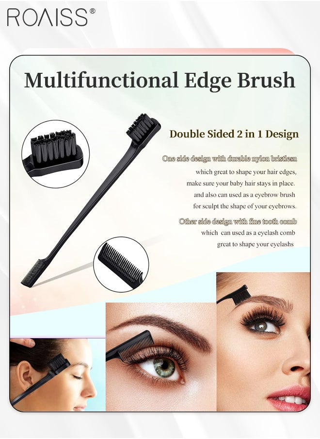 roaiss Edge Brush Teasing Brush Hair Comb Set with Wide Tooth Comb Rat Tail Comb Texturizing Comb and Hair Clips for Women Girls Smoothing Combing & Styling Hair (Black)  - Image 2