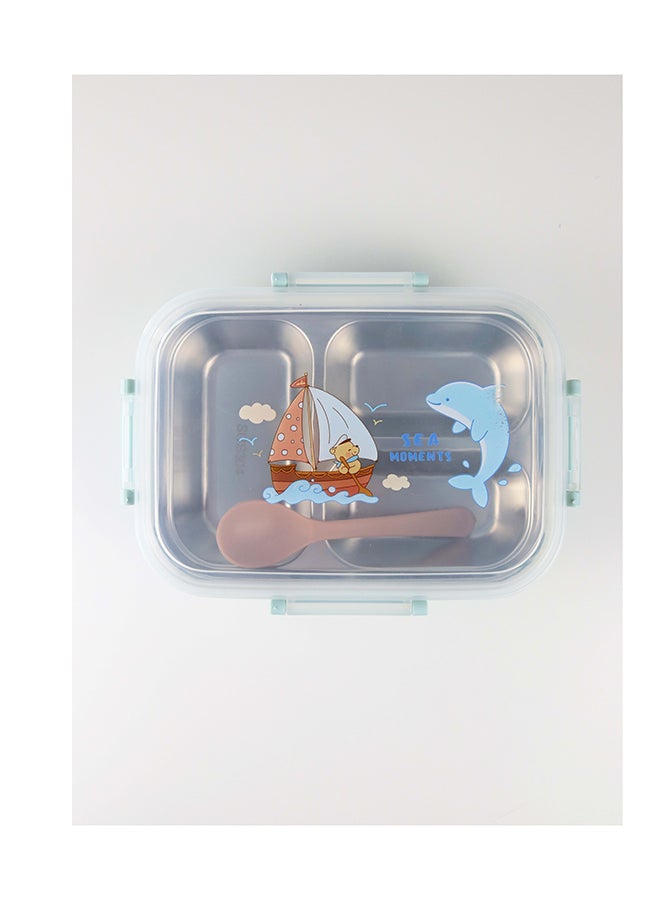 توشيونيكس صندوق غداء من الفولاذ المقاوم للصدأ بثلاثة أقسام وملعقة - حاوية طعام مانعة للتسرب - صينية قابلة للإزالة - آمنة للاستخدام في الميكروويف - خالية من مادة BPA - آمنة للاستخدام في غسالة الأطباق - آمنة للاستخدام في الفريزر - مثالية للمكتب والمدرسة والسفر وصالة الألعاب الرياضية - سعة 1.4 لتر - Image 1