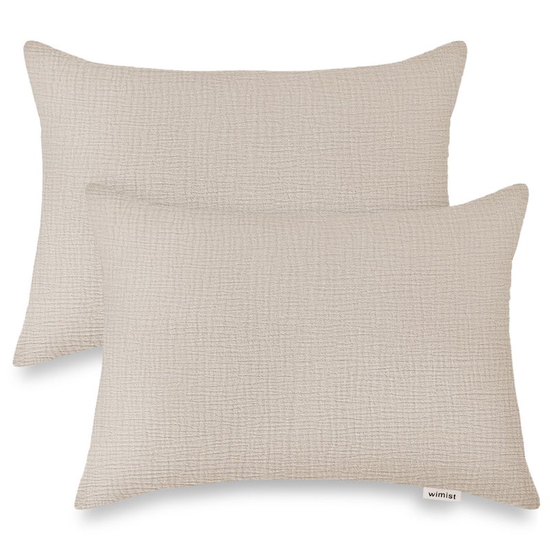 Wimist Toddler Pillowcases for 14"x20" Pillow 2 Pack, Muslin Small Toddler Baby Kids Travel Pillow Covers for Boys Girls with Envelope Closure (Beige, 14 x 20 Inch) - Image 1