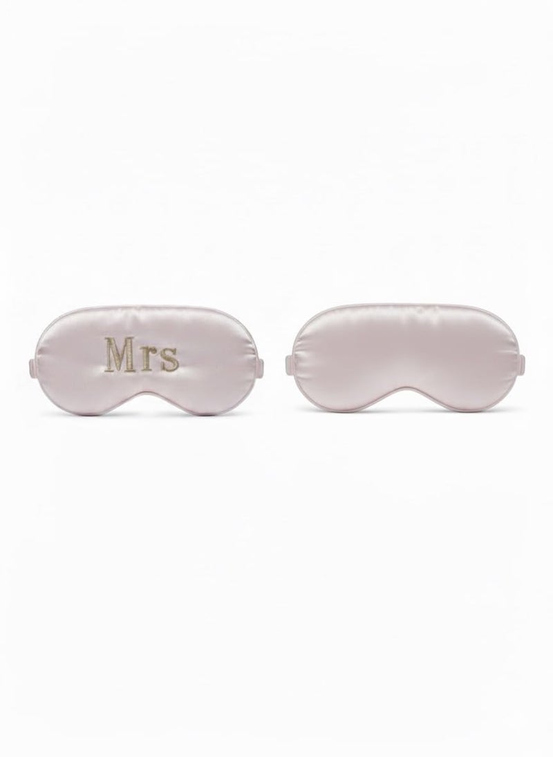 Luxurious Satin Sleep Mask with Gold embroidered 'MRS' Text, White, Silk Feel Material, Elastic Band, Wedding Day Accessory, Light Blocking Eye Cover