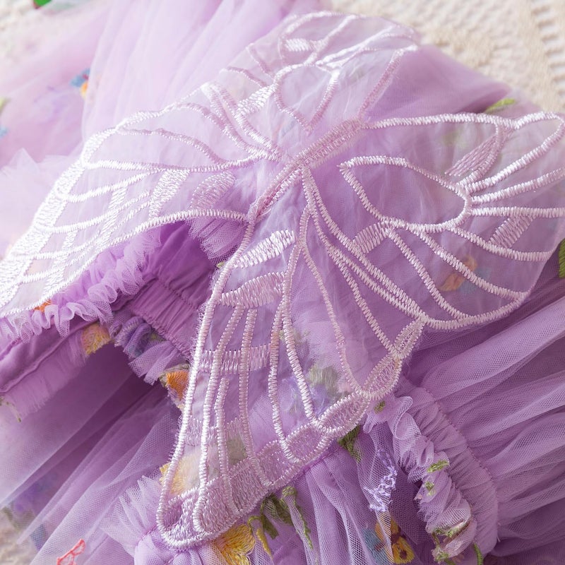 NNJXD Baby Girl Flower Embroidery Tulle Dress Butterfly Toddler Birthday Party Dresses 2109 Purple Size(90) 12-24 Months - Image 4