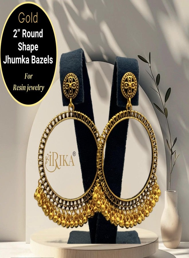 IRIKA Pack of 1 Round Jhumka Bezel for Resin Jewelry – 2 Inch Gold Plated | Anti-Tarnish, Made in India | Earring Frame for DIY Craft - Image 4