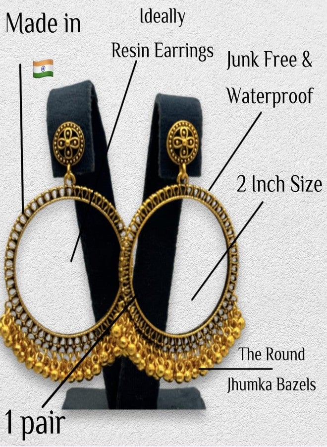 IRIKA Pack of 1 Round Jhumka Bezel for Resin Jewelry – 2 Inch Gold Plated | Anti-Tarnish, Made in India | Earring Frame for DIY Craft - Image 2