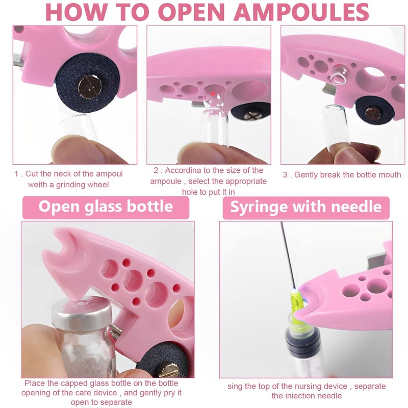 HASTHIP ® Ampule Cutter with 5 Replaceable Grinding Wheels, Ampoule Cutter for Doctors, Glass Bottle Cutter, Ampule Breaker, Suitable for Home Daily or Medical Use, Cut The Ampoule (Pink) - Image 4